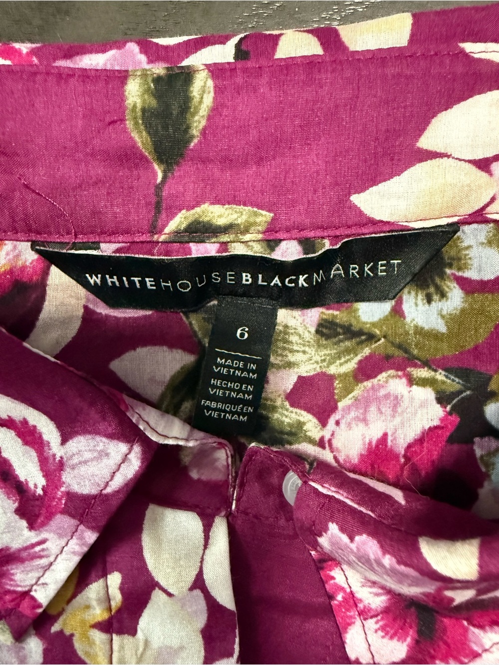 White House Black Market Silk/cotton Burgundy floral blouse size 6 - Picture 7 of 8